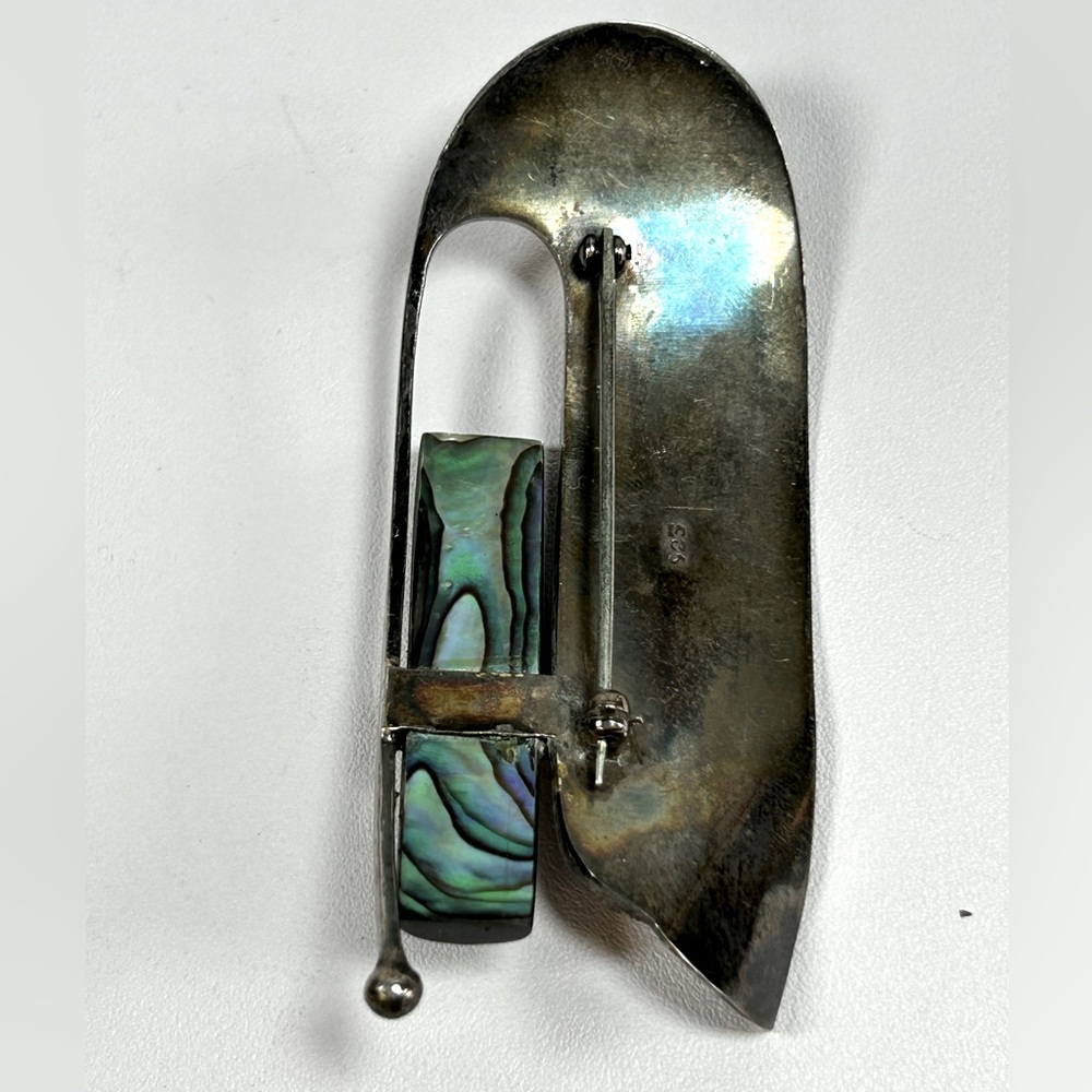 Unique Artisan Vintage Large Sterling Silver 925 heave Abalone Brooch Pin OOAK - Picture 6 of 9